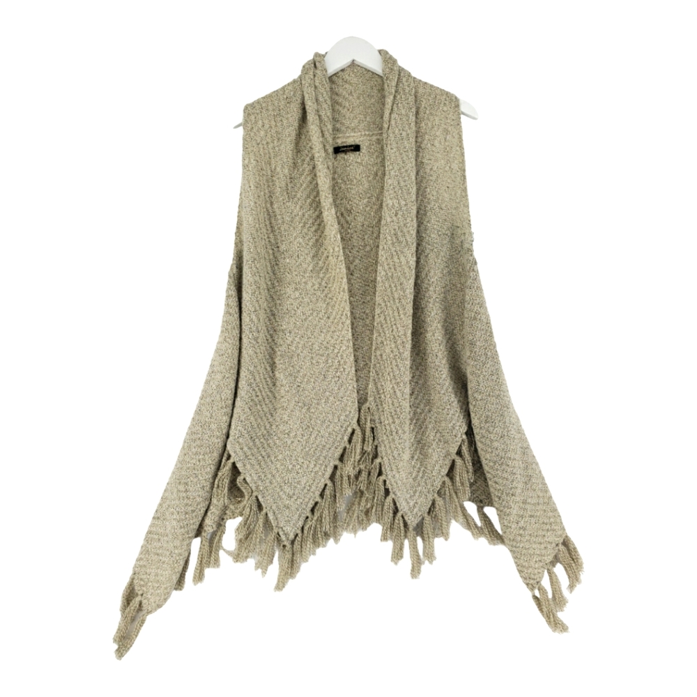 Janice Fringed Poncho One Size in Cream/Tan